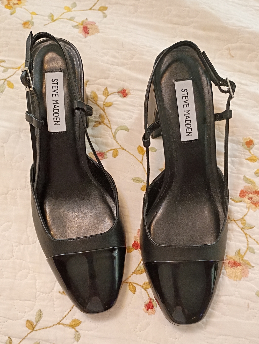 Steve Madden Azari Black Patent Cap-Toe Slingback Heel
